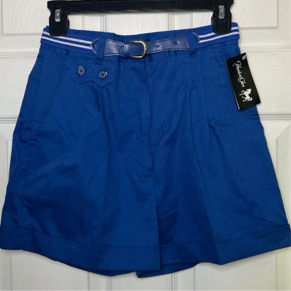 High Waisted Pleated Shorts with Belt | Blue Boat Shorts w pockets | NWT